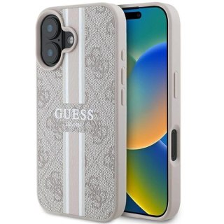 Etui iPhone 16 Guess 4G Printed Stripes MagSafe różowe