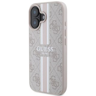 Etui iPhone 16 Guess 4G Printed Stripes MagSafe różowe