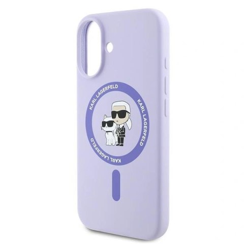 Etui na telefon iPhone 16 Karl Lagerfeld fioletowe MagSafe silikonowe