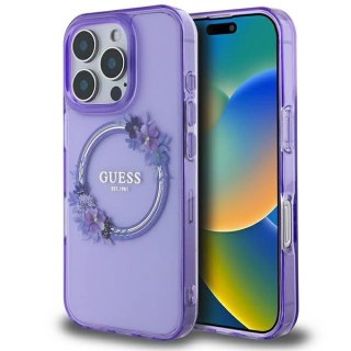 Etui na telefon Apple iPhone 16 Pro Guess MagSafe Kwiaty Fioletowe