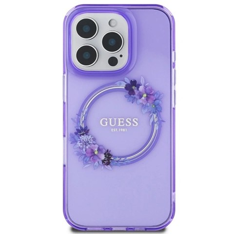 Etui na telefon Apple iPhone 16 Pro Guess MagSafe Kwiaty Fioletowe