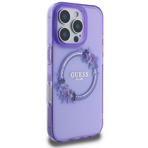 Etui na telefon Apple iPhone 16 Pro Guess MagSafe Kwiaty Fioletowe