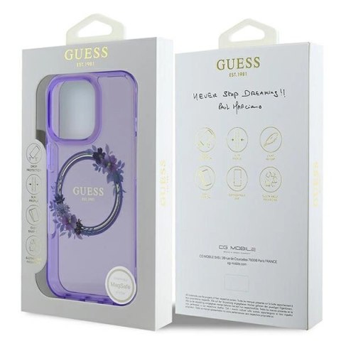 Etui na telefon Apple iPhone 16 Pro Guess MagSafe Kwiaty Fioletowe