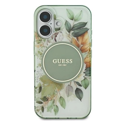 Etui na telefon Apple iPhone 16 Guess hardcase IML Flower MagSafe zielony