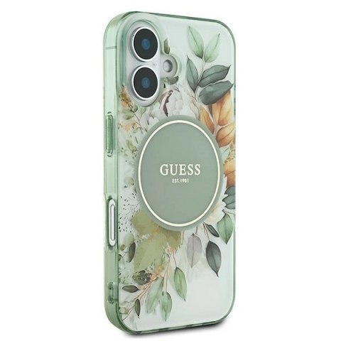 Etui na telefon Apple iPhone 16 Guess hardcase IML Flower MagSafe zielony