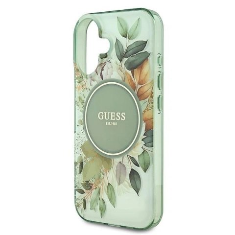 Etui na telefon Apple iPhone 16 Guess hardcase IML Flower MagSafe zielony