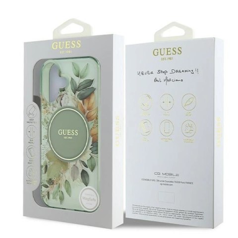 Etui na telefon Apple iPhone 16 Guess hardcase IML Flower MagSafe zielony