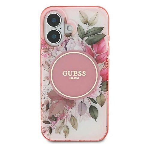 Etui na telefon Apple iPhone 16 Guess hardcase IML Flower MagSafe różowy