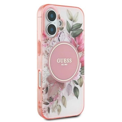 Etui na telefon Apple iPhone 16 Guess hardcase IML Flower MagSafe różowy