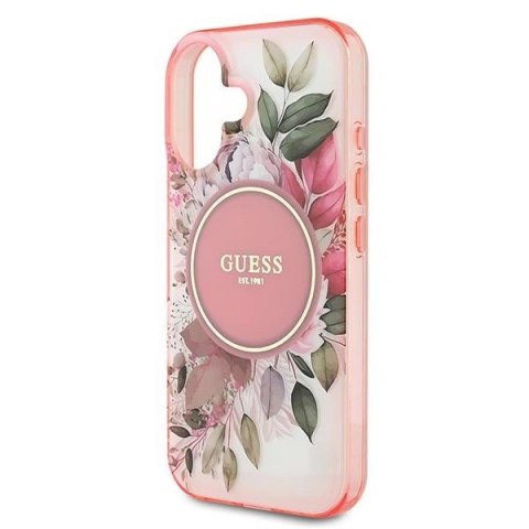 Etui na telefon Apple iPhone 16 Guess hardcase IML Flower MagSafe różowy