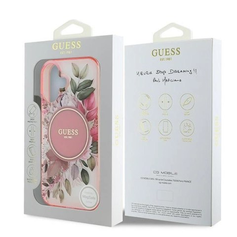 Etui na telefon Apple iPhone 16 Guess hardcase IML Flower MagSafe różowy