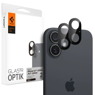 Szkło hartowane na aparat Spigen GLAS.tR Ez Fit Optik Pro Camera Protector Apple iPhone 16 / 16 Plus czarne [2 PACK]