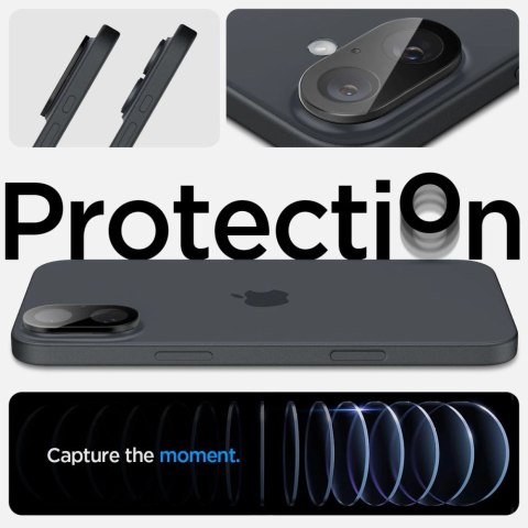 Szkło hartowane na aparat Spigen GLAS.tR Ez Fit Optik Pro Camera Protector Apple iPhone 16 / 16 Plus czarne [2 PACK]