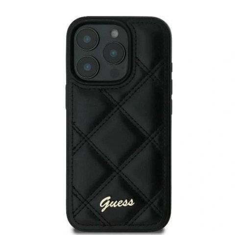 Etui na telefon Apple iPhone 16 Guess hardcase Quiled Metal Logo czarny