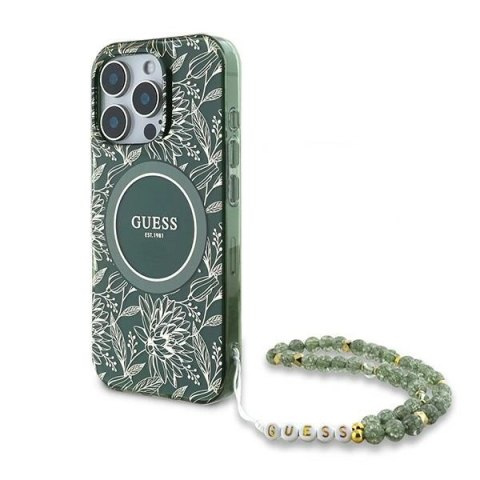 Etui na telefon Apple iPhone 16 Pro Guess Flowers MagSafe zielony