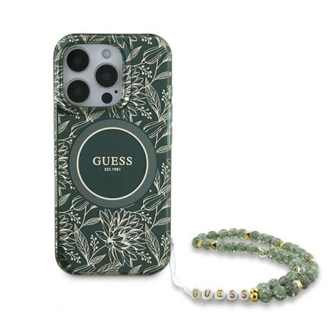 Etui na telefon Apple iPhone 16 Pro Guess Flowers MagSafe zielony