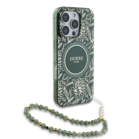 Etui na telefon Apple iPhone 16 Pro Guess Flowers MagSafe zielony