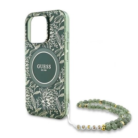 Etui na telefon Apple iPhone 16 Pro Guess Flowers MagSafe zielony