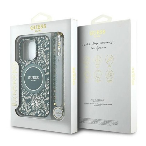 Etui na telefon Apple iPhone 16 Pro Guess Flowers MagSafe zielony