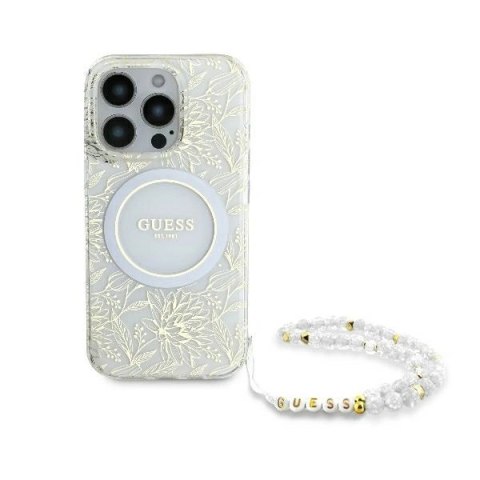 Etui na telefon iPhone 16 Pro Guess hardcase IML Kwiaty MagSafe biały