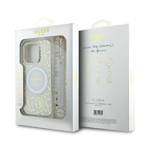 Etui na telefon iPhone 16 Pro Guess hardcase IML Kwiaty MagSafe biały