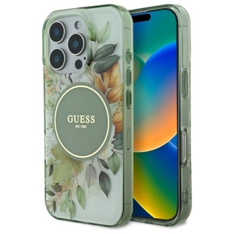 Etui na telefon Apple iPhone 16 Pro Guess hardcase MagSafe zielony kwiaty