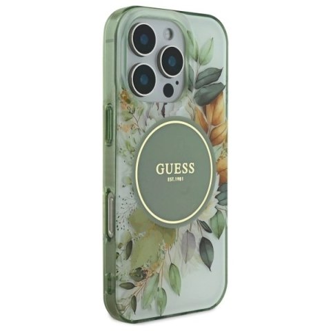 Etui na telefon Apple iPhone 16 Pro Guess hardcase MagSafe zielony kwiaty