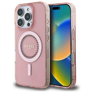 Etui na telefon Apple iPhone 16 Pro Guess MagSafe różowy z kryształkami