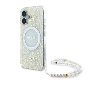 Etui na telefon Apple iPhone 16 Plus Guess Flowers MagSafe z paskiem