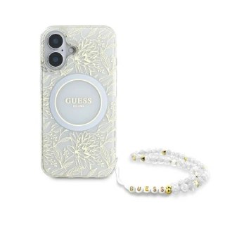 Etui na telefon Apple iPhone 16 Plus Guess Flowers MagSafe z paskiem