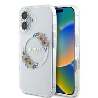 Etui na telefon Apple iPhone 16 Plus Guess MagSafe Kwiaty przezroczyste