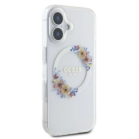 Etui na telefon Apple iPhone 16 Plus Guess MagSafe Kwiaty przezroczyste