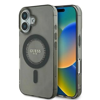 Etui na telefon Apple iPhone 16 Plus Guess hardcase MagSafe czarne z kryształkami