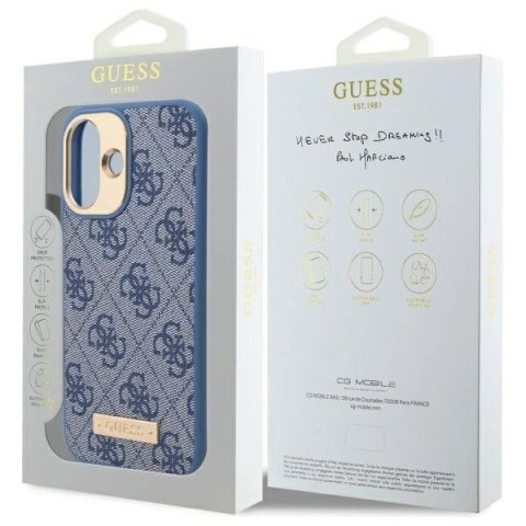 Etui na telefon Apple iPhone 16 Plus Guess MagSafe niebieskie 4G Logo