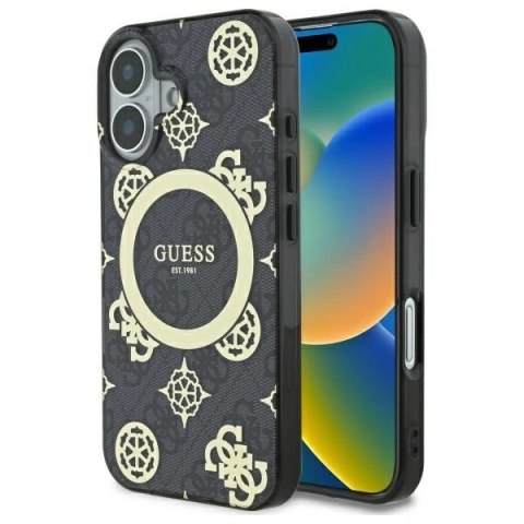 Etui na telefon Apple iPhone 16 Guess hardcase MagSafe czarne Peony