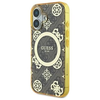 Etui na telefon Apple iPhone 16 Guess hardcase IML Peony MagSafe brązowe