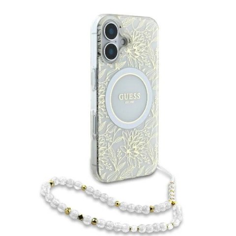 Etui na telefon Apple iPhone 16 Guess hardcase IML Kwiaty MagSafe białe