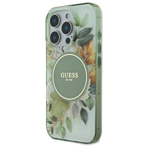 Etui na telefon iPhone 16 Pro Max Guess hardcase IML Flower MagSafe zielone