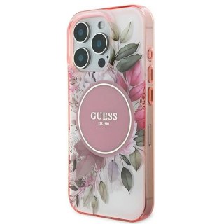 Etui na telefon iPhone 16 Pro Max Guess hardcase IML Kwiaty MagSafe różowe