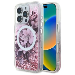 Etui na telefon Apple iPhone 16 Pro Guess Liquid Glitter MagSafe różowe