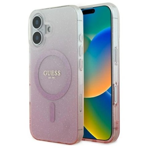 Etui na telefon iPhone 16 Guess hardcase IML Glitter MagSafe różowe