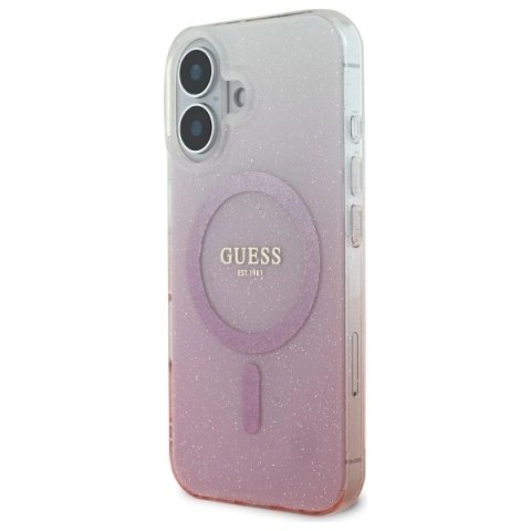 Etui na telefon iPhone 16 Guess hardcase IML Glitter MagSafe różowe