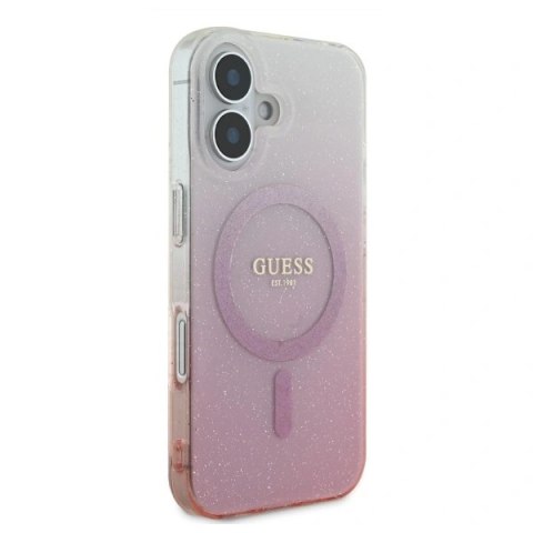 Etui na telefon iPhone 16 Guess hardcase IML Glitter MagSafe różowe