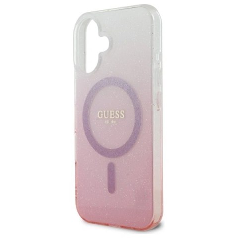 Etui na telefon iPhone 16 Guess hardcase IML Glitter MagSafe różowe