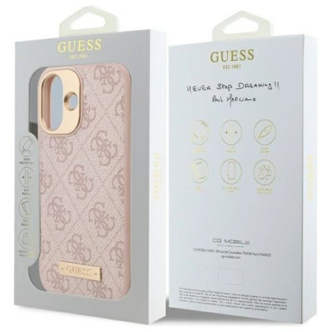 Etui na telefon Apple iPhone 16 Guess hardcase MagSafe różowe 4G