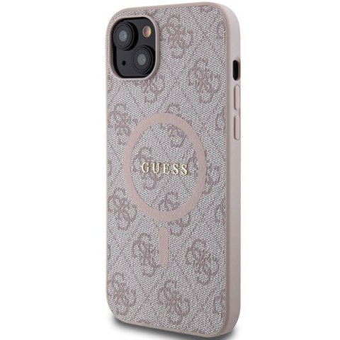 Etui na telefon iPhone 14/15 Guess hardcase MagSafe różowe skórzane