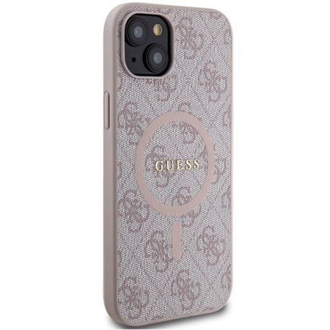 Etui na telefon iPhone 14/15 Guess hardcase MagSafe różowe skórzane