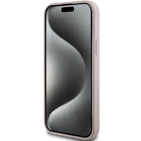 Etui na telefon iPhone 14/15 Guess hardcase MagSafe różowe skórzane