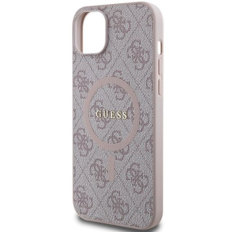 Etui na telefon iPhone 14/15 Guess hardcase MagSafe różowe skórzane