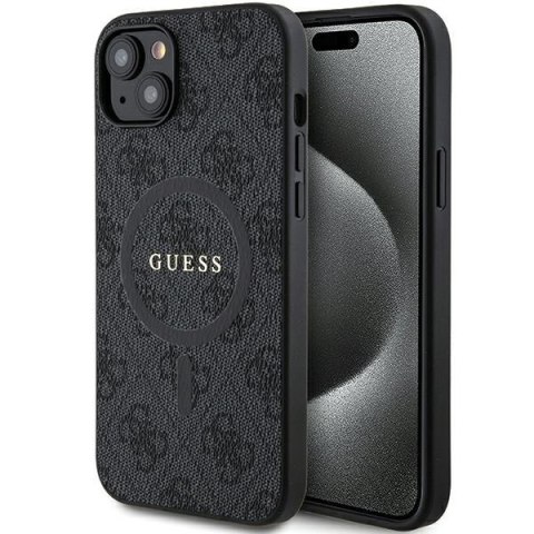 Etui na telefon Apple iPhone 15/14 Guess 4G Leather MagSafe czarne